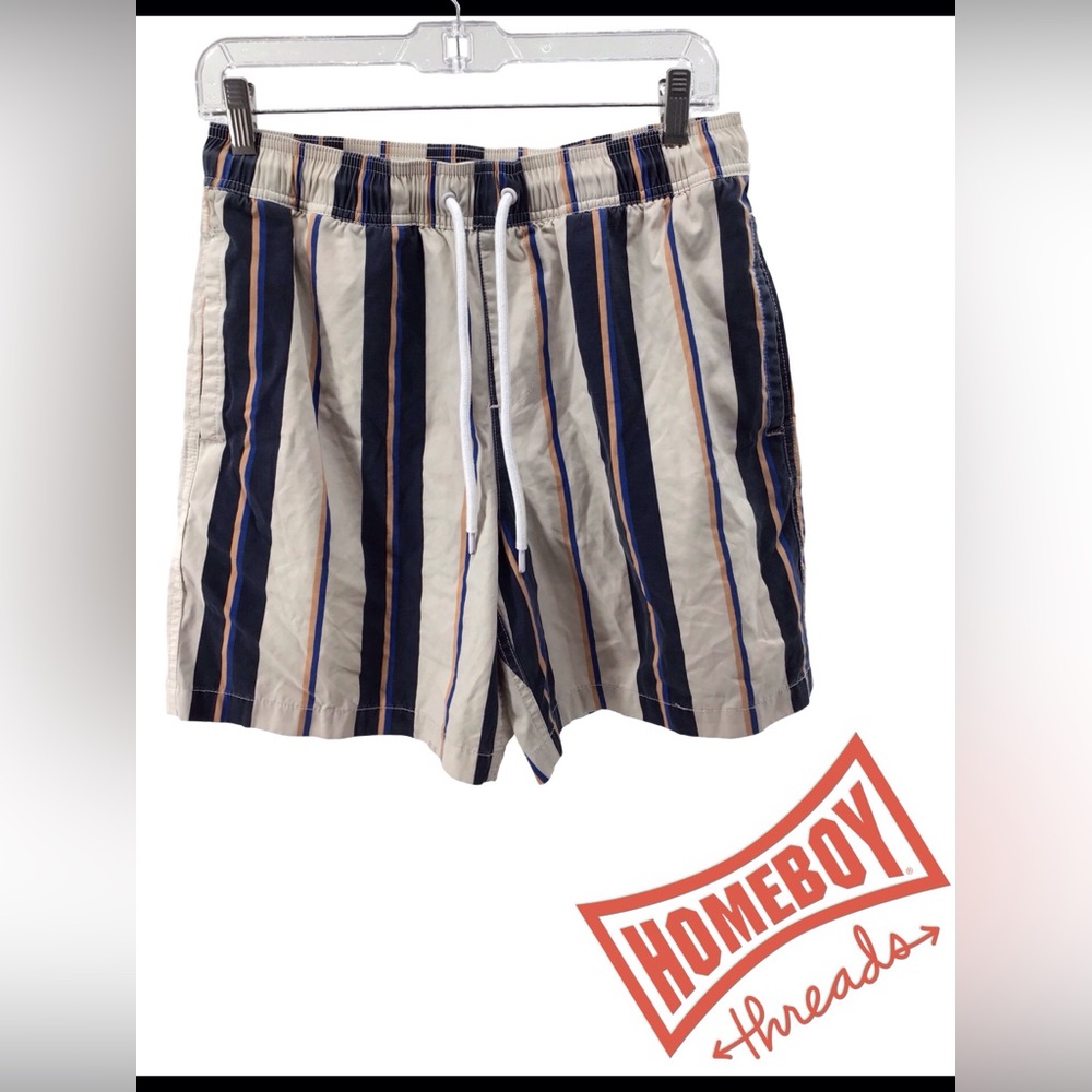 Goodthreads Navy and Tan Striped Shorts